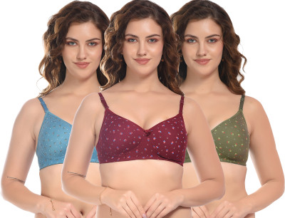 StyFun Women Cotton Blend Lightly Padded Bra Push Up Non-Wired Women Full Coverage Lightly Padded Bra(Multicolor)