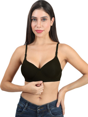valvette Women Padded Bra Soft Fabric | Adjustable Strap Women Push-up Heavily Padded Bra(Black)
