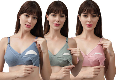CSU Women's cotton maternity/nursing bra pack of 3 Women Maternity/Nursing Non Padded Bra(Multicolor)