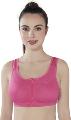 PLUMBURY Padded Front Zipper Sports Bra Women Sports Lightly Padded Bra(Pink)