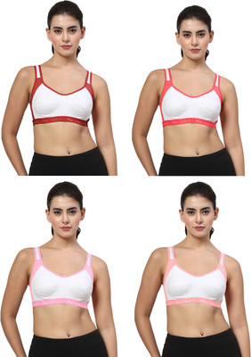 LILY Strops999 Women Sports Non Padded Bra(Pink, Maroon, Orange, Pink)