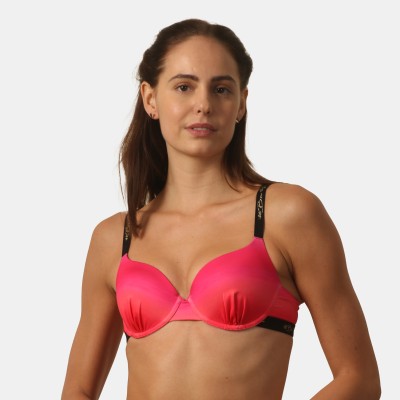 SOIE Padded Wired Medium Coverage Printed Push Up Look Detachable Back Straps Bra Women Everyday Lightly Padded Bra(Pink)