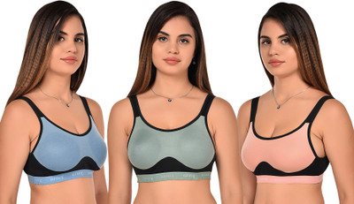 Zivosis Women Sports Non Padded Bra(Light Blue, Light Green, Pink)