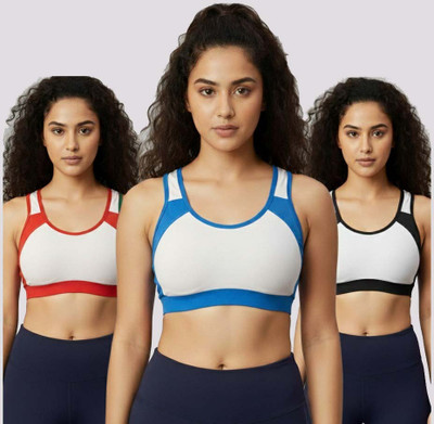 ASASSBRA sports bra women and soft cotton bra and comfortable pack of (3) Women Full Coverage Non Padded Bra(Black, Blue, Red)