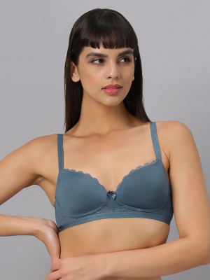 SOIE Padded Non-Wired Medium Coverage Lace Design T-shirt Bra Women Everyday Lightly Padded Bra(Grey)