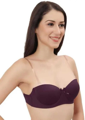 HouseOfCommon Transparent Strap Backless Pushup Bra Women Everyday Lightly Padded Bra(Purple)