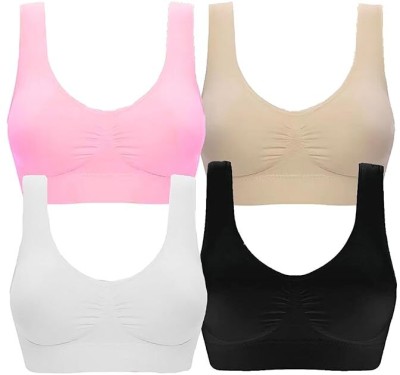 PTELRA AIR BRA PACK OF 4 Girls Sports Non Padded Bra(Black, White, Beige, Pink)