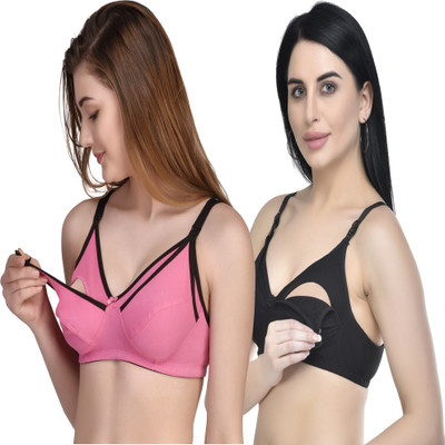 AVLVI CARE Women Maternity/Nursing Non Padded Bra(Black, Pink)