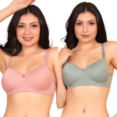 InnerGlow Women’s Cotton Blend Printed Non-Wired Bra | Full Coverage Daily Wear Lingerie Women Everyday Lightly Padded Bra(Multicolor)