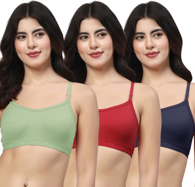 LILY 3321Mino Women Sports Non Padded Bra(Green, Maroon, Dark Blue)