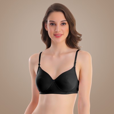 Besassy Women T-Shirt Lightly Padded Bra(Black)