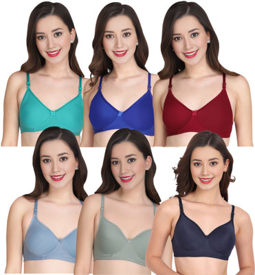 Liigne Women Everyday Non Padded Bra (Pack Of 6) for T-Shirt Saree Dress Sports Garment Women Everyday Non Padded Bra(Multicolor)