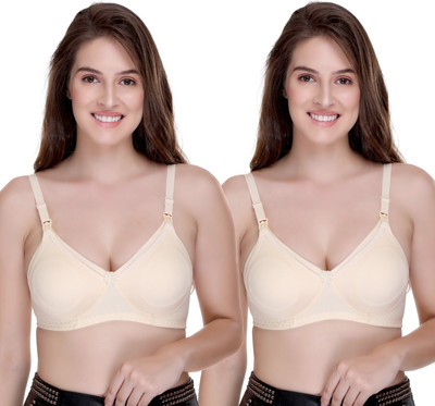 SONA Breast Feeding Maternity for Milk Feeding Elastic Straps for Nursing Women Maternity/Nursing Non Padded Bra(Beige, Beige)