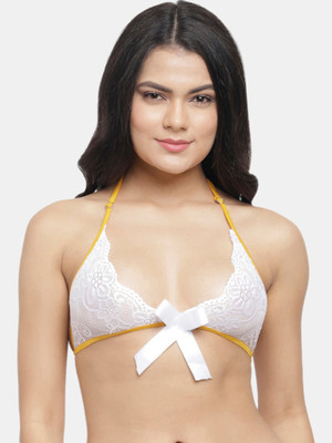 N-gal N-Gal Lace Strappy Cage Back Bralettes Bra Women Bralette Non Padded Bra(White)