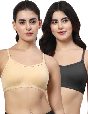 LILY 3321Mino Women Sports Non Padded Bra(Beige, Black)