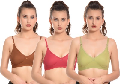 elina Women T-Shirt Non Padded Bra(Brown, Light Green, Pink)