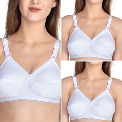 LIZBEE Front Cross Cotton Bra Women Full Coverage Non Padded Bra(White)