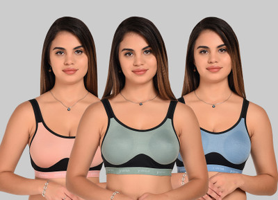 Lady One Women Sports Non Padded Bra(Light Blue, Light Green, Pink)