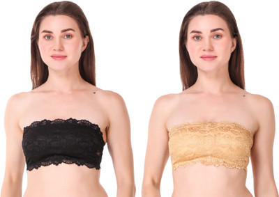 OMYRA Women Bandeau/Tube Lightly Padded Bra(Black, Beige)