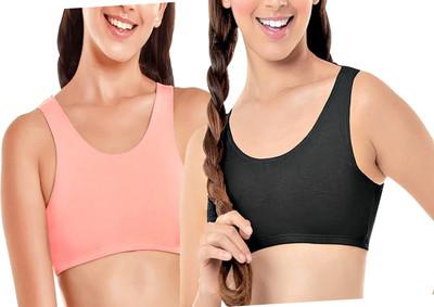 BRAAFEE Pack of 2 Girls Stretchable Cotton sports non padded seamless sports gym bra Women Sports Non Padded Bra(Multicolor)