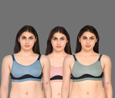 ASHMIRAS Pack of 3 Women Sports Non Padded Bra(Light Blue, Light Green, Pink)
