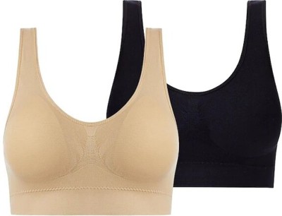 PTELRA BYAIR208 Women Sports Non Padded Bra(Black, Beige)