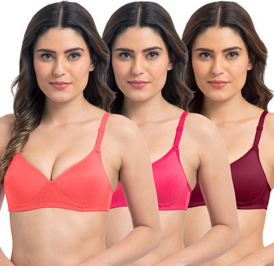 KOMLI Komli Seamless Medium Padded Full Coverage Cotton Rich Padded Bra Women T-Shirt Lightly Padded Bra(Multicolor)