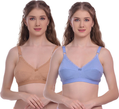 elina Everyday Cotton Bra for Women Women Full Coverage Non Padded Bra(Beige, Light Blue)