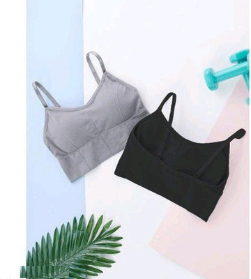 Hirrnik Women Cami Bra Lightly Padded Bra(Grey, Black)