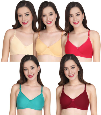 Liigne Women Everyday Non Padded Bra (Pack Of 5) for T-Shirt Saree Dress Sports Garment Women T-Shirt Non Padded Bra(Beige)
