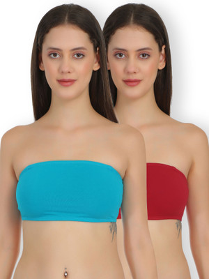 Selfcare Non Padded Strapless Full Coverage Tube Bra Women Bandeau/Tube Non Padded Bra(Maroon, Light Blue)
