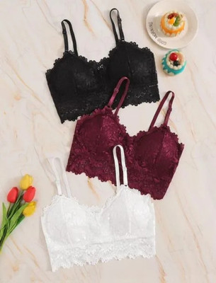 VS Beauti VS Beauti Lightly Padded Womens Lace Bra Women Bralette Lightly Padded Bra(Black, White, Maroon)
