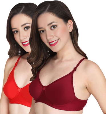 Liigne Women Everyday Non Padded Bra (Pack Of 2) for T-Shirt Saree Dress Sports Garment Women T-Shirt Non Padded Bra(Red)