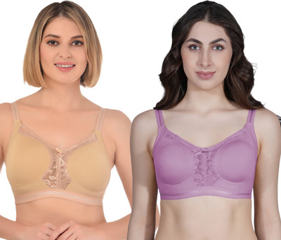 Ladyland Women full coverage front net bra Women T-Shirt Non Padded Bra(Beige, Purple)