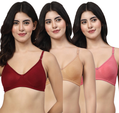 LILY ayir Women T-Shirt Non Padded Bra(Maroon, Gold, Maroon)