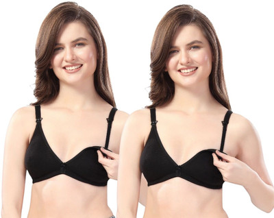 Fabme Women Maternity/Nursing Non Padded Bra(Black)