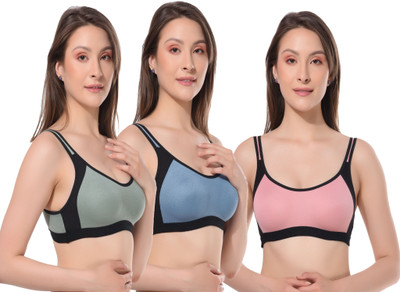 lufiya Women Sports Non Padded Bra(Pink, Green, Blue)