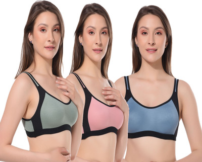 CURVZEX Women Sports Non Padded Bra(Pink, Green, Blue)