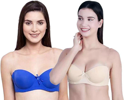 HouseOfCommon Women Balconette Lightly Padded Bra(Beige, Blue)