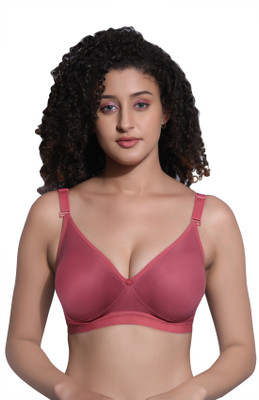 zoxen Women T-Shirt Non Padded Bra(Pink)