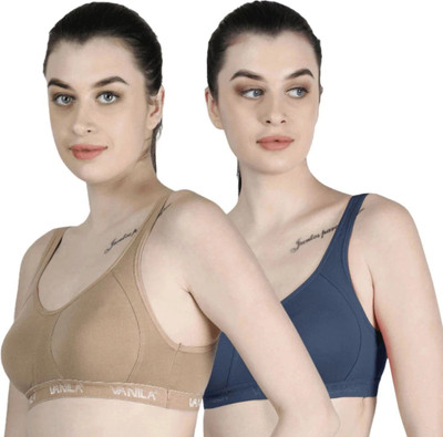 Vanila (Size 34, Pack of 2) Women Sports Non Padded Bra(Grey, Beige)
