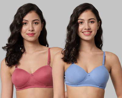 PIBU Demi Bra Women Balconette Lightly Padded Bra(Red, Light Blue)