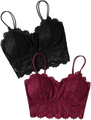 VS Beauti VS Beauti Womens Bralette Lightly Padded Fancy Bra Women Bralette Lightly Padded Bra(Black, Maroon)