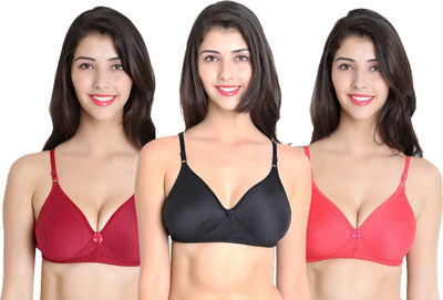 CHILEELIFE Women Everyday Lightly Padded Bra(Maroon, Pink, Black)