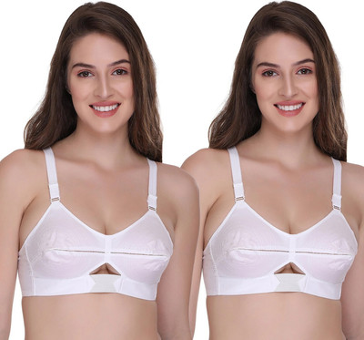 SONA Women Moving Elastic Strap White Full Cup Pointed Plus Size Cotton Bra Women Full Coverage Non Padded Bra(White, White)