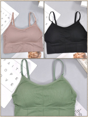 MAHEK CREATIVE Women T-Shirt Lightly Padded Bra(Brown, Black, Green)