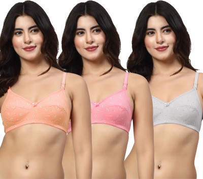 LILY ahsinat Women T-Shirt Non Padded Bra(Orange, Pink, Grey)