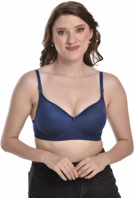 MOSSMOOR Seamless Women T-Shirt Lightly Padded Bra(Blue)