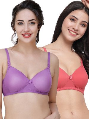 COLLEGE GIRL Hellopad ComboPO2 Women T-Shirt Lightly Padded Bra(Purple, Red)