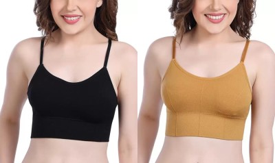 VarniEcom Women's Cotton Lightly Padded Pull On Sport Bra For Everyday Wear Women Everyday Lightly Padded Bra(Black, Yellow)